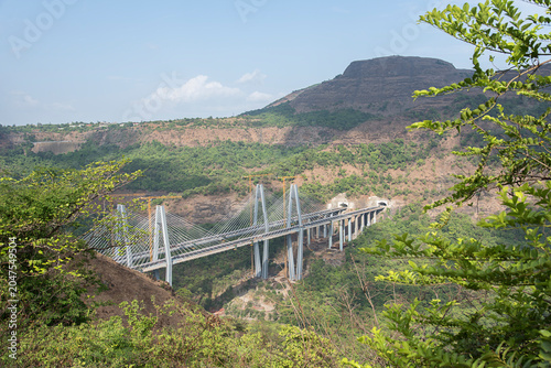 Mumbai Pune Expressway Missing Link Bridge, Cable stayed bridge, Lonavala, Maharashtra, India. Asia.