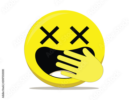 Foto Female Emoji Emoticon with Hand Covering Her Mouth, Conveying Surprise, Shock, E