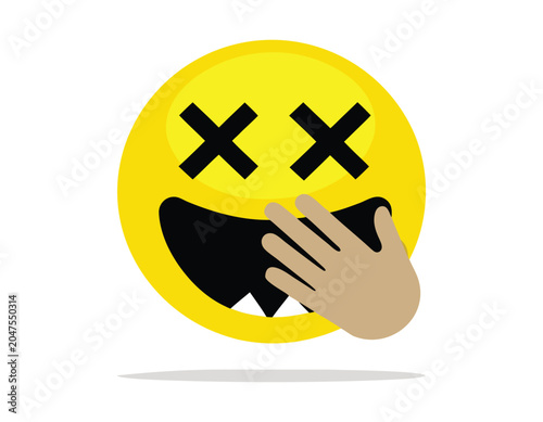 Tableau sur toile Female Emoji Emoticon with Hand Covering Her Mouth, Conveying Surprise, Shock, E