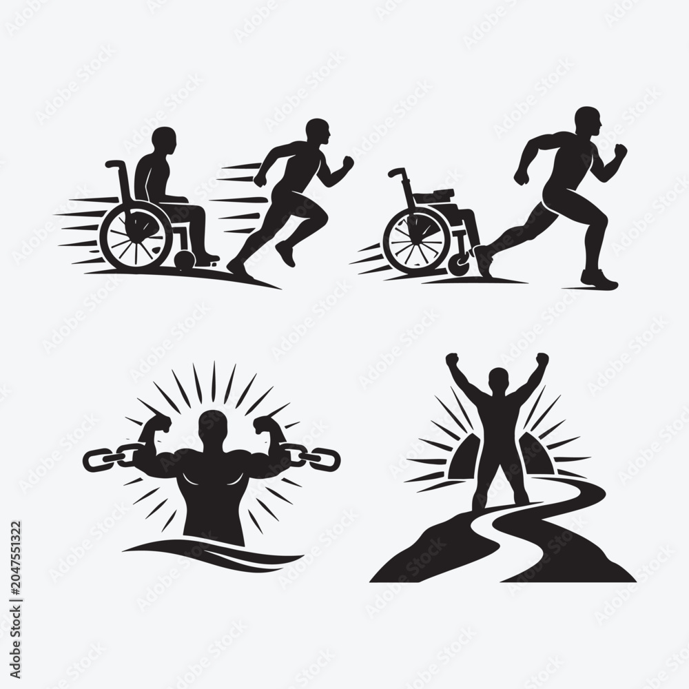Obraz premium Motivational icons showing determination and overcoming challenges in daily life