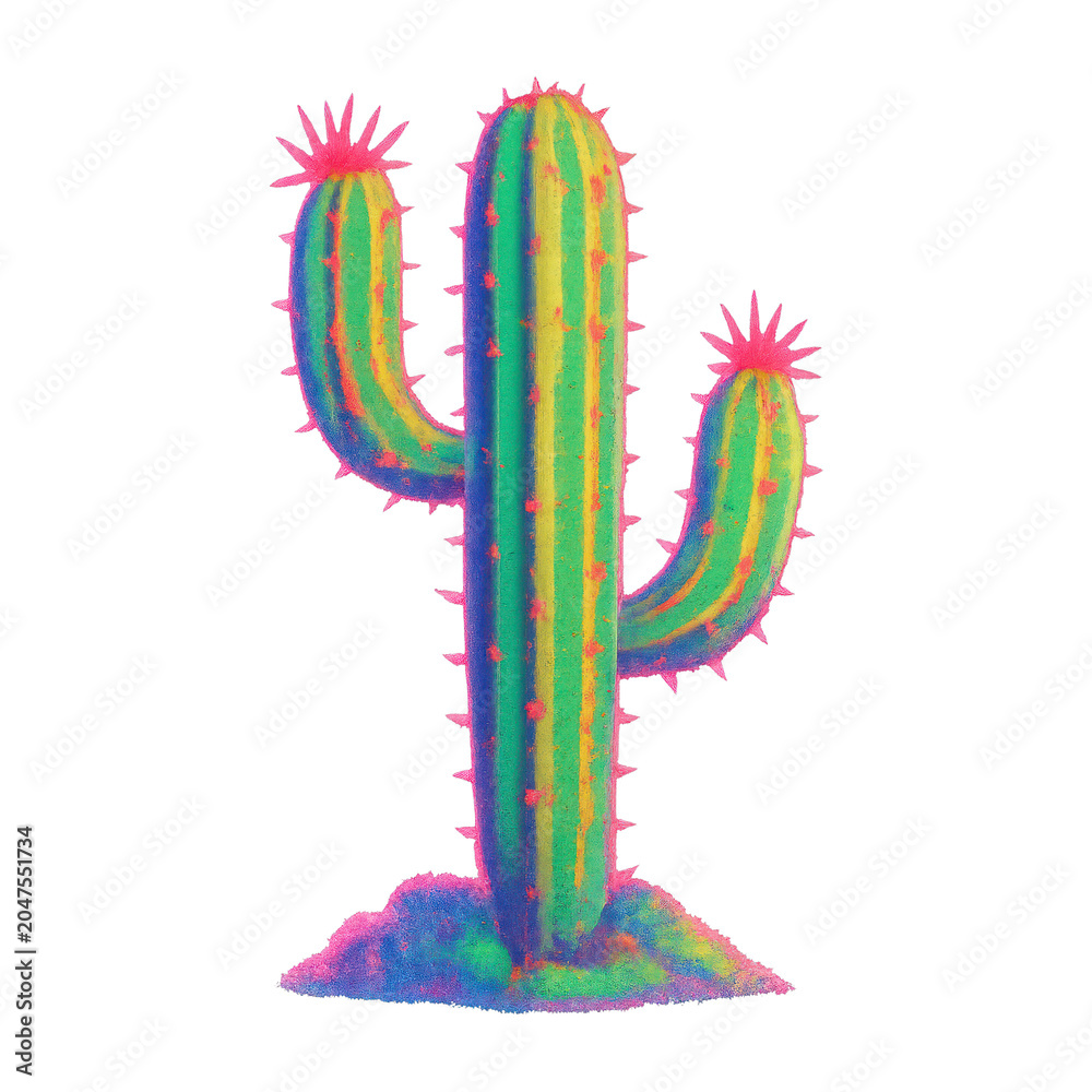 Obraz premium PNG Vibrant neon cactus illustration