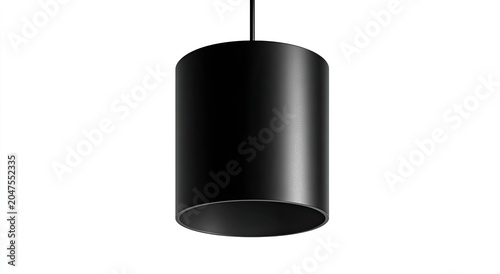 Sleek black cylinder pendant light, modern design, suspended from above