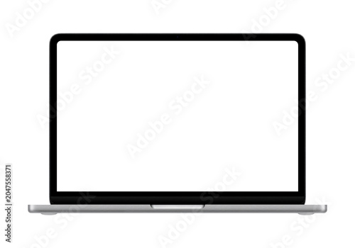 Silver new laptop or ultrabook mockup template with white blank screen. Isolated png image  