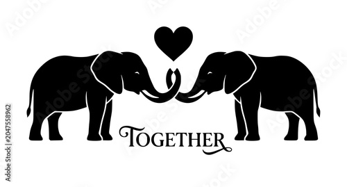 Fényképezés Two rhinos love heart vector animal illustration