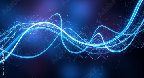 Foto Abstract Blue Energy Waves Flowing Through Darkness.