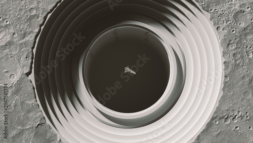 Tableau sur toile Massive Circular Lunar Base Moon Crater Concentric Rings Futuristic Outpost Spac