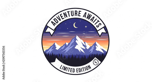 Photos Adventure awaits limited edition mountain landscape badge.