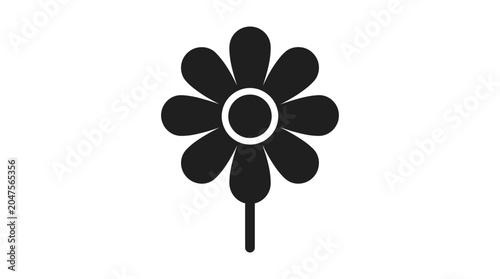 Simple daisy flower shape in black silhouette against a white background silhouette