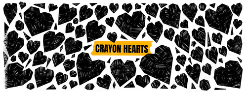 Bild auf Leinwand Heart shape with marker texture, geometric grunge and charcoal elements for hand drawn love design