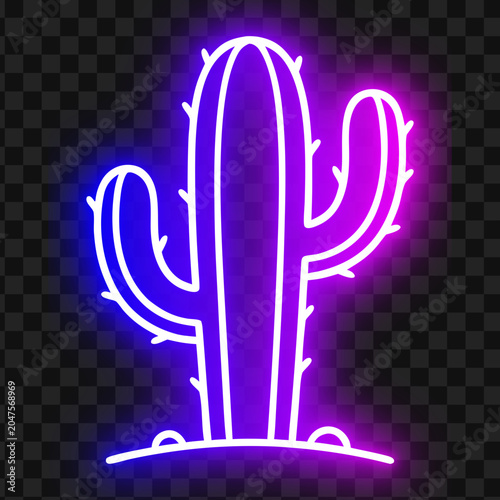 Neon glowing cactus vector icon on dark background