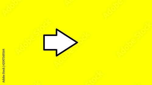 White arrow animation moving forward to the right on a yellow background. 4K motion graphic for navigation, growth, progress, and business concepts.