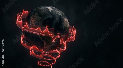 Interconnected global data streams encircling Earth, illustrating world trends