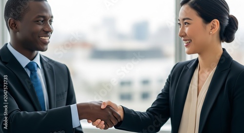 Business handshake between colleagues in office