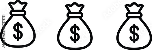 Fotografie Money bag vector icon set with dollar sign representing wealth finance investmen