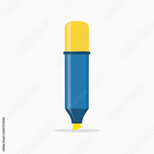 Blue and yellow highlighter pen in flat design style