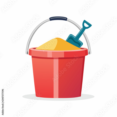 Red Sand Bucket with Shovel and Sand