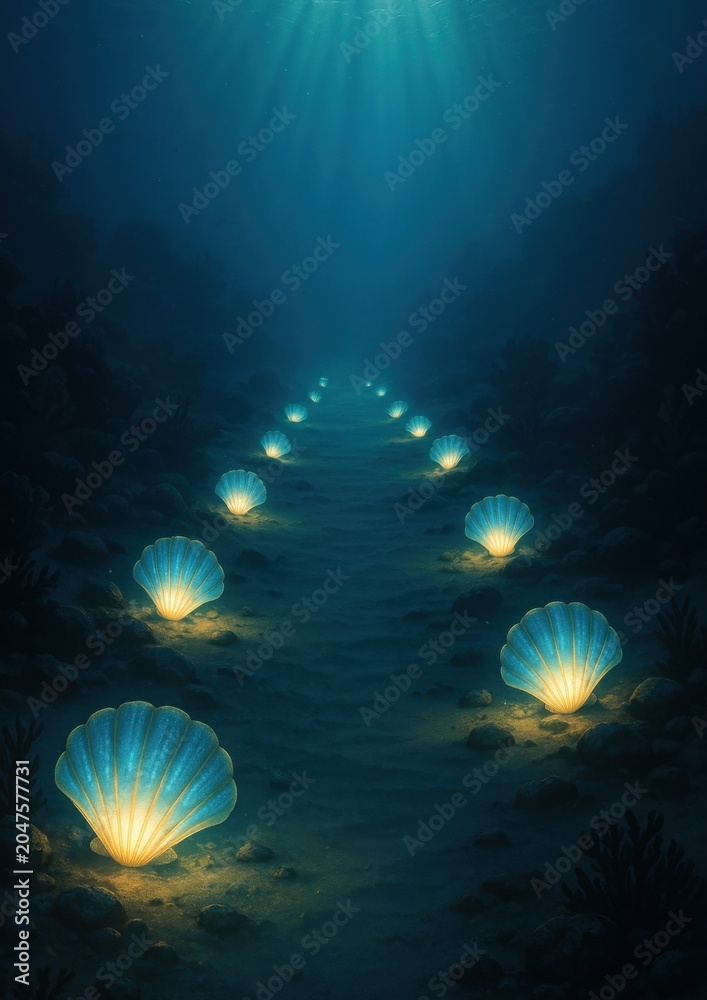 Fototapeta premium Magical underwater seashell pathway.
