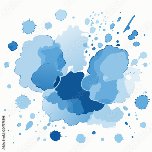 Abstract Blue Ink Splatter and Drops
