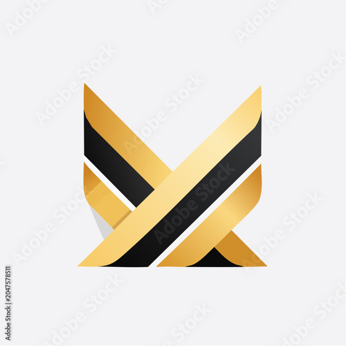 Abstract Golden and Black Ribbon Logo Design