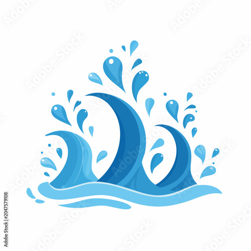 Stylized Blue Waves and Water Splashes