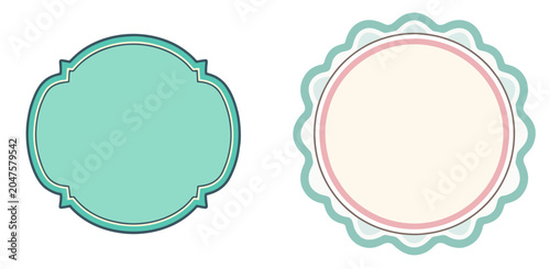 Elegant pastel label frames with ornamental outlines and soft rounded shapes, suitable for product packaging, greeting cards, invitations, stickers, labels, and craft designs.