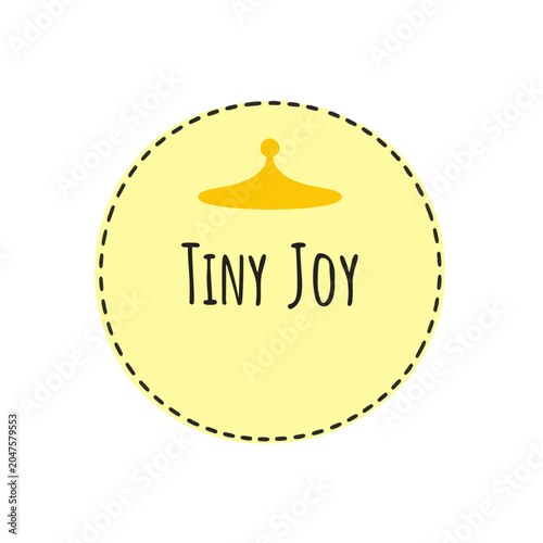 Charming circular badge featuring a delicate dotted border and cheerful Tiny Joy lettering, ideal for baby themes, nursery decorations, gift tags, invitations, and branding projects.