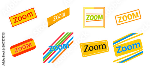 Bold retro-inspired zoom labels with vibrant colors and dynamic layouts, great for comics, creative posters, digital content, stickers, and energetic graphic designs.