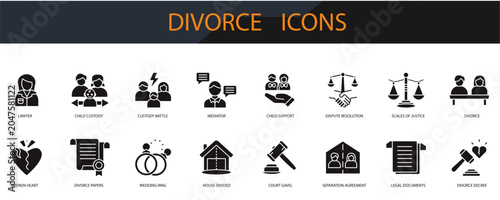 Canvas Print divorce icons set minimalist flat style design, divorce set Vector illustration