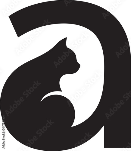Logo letter 'a', black vector, dog, white background