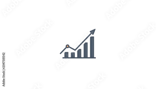 Dark Blue Sales Analytics Bar Chart with Rising Arrow Dashboard Icon