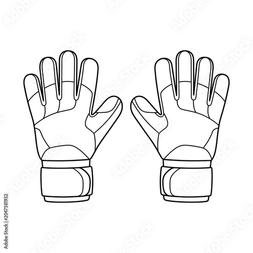 Pair of professional goalkeeper gloves illustrated with bold black outlines isolated on white background