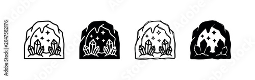 Fotografía Crystal cave icons, outlined and filled with gemstone details