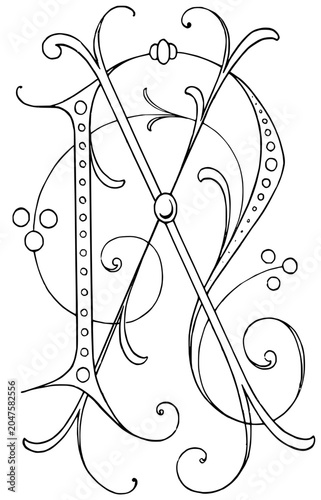 Decorative Intertwined Monogram Letters N and X Line Art