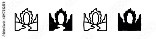 Quadro su tela Fantasy portal or gateway icon set, hand-drawn style, black and white variations