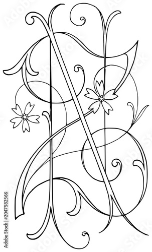 Decorative Intertwined Monogram Letters N and Z Line Art