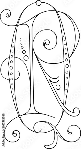 Decorative Intertwined Monogram Letters Q and R Line Art