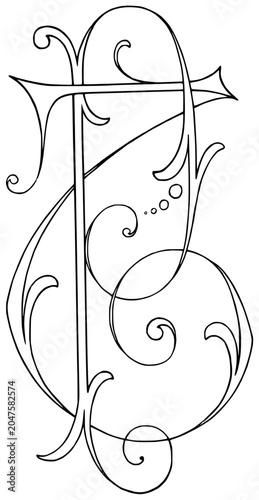 Decorative Intertwined Monogram Letters P and T Line Art