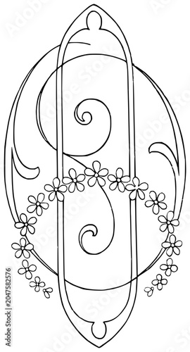 Decorative Monogram Letter O Initial Line Art Design