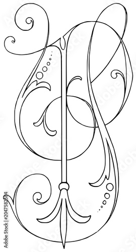 Decorative Intertwined Monogram Letters P and Y Line Art