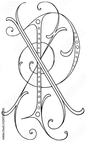 Decorative Intertwined Monogram Letters P and X Line Art