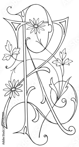 Decorative Intertwined Monogram Letters R and Z Line Art