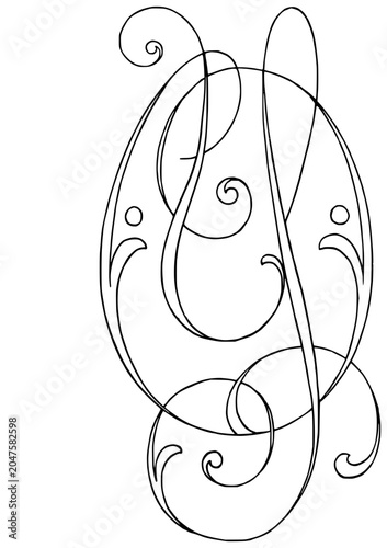 Decorative Intertwined Monogram Letters Q and Y Line Art