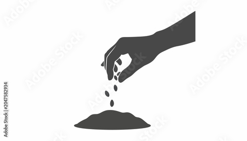 Obraz na płótnie Black silhouette hand pouring sand, minimalist icon, gray shadow, simple illustr