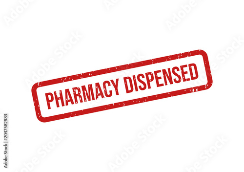 Cuadro en lienzo Red pharmacy dispensed stamp or label with bold text