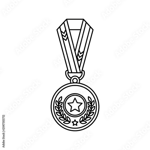 Simple black line art icon of a champion medal with star on white background