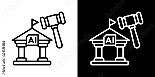 Fotografi Ai Regulation Icon Of Line Black And White Style Vector Illustrationn
