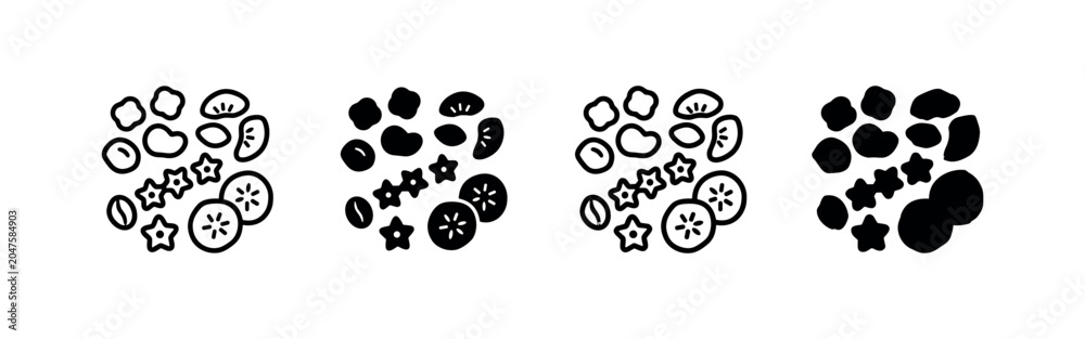 Fototapeta premium Four stylized tree icons in domes, outline