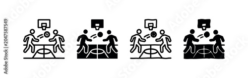 Slika na platnu People playing foosball or table soccer icon set, recreational game and indoor s