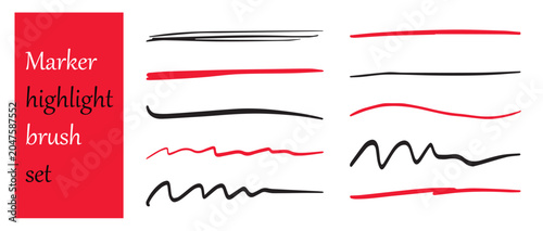 Schilderij op canvas Line Marker Stroke Underline and Highlight Brush Effect Set, Handwritten Vector