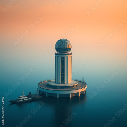 Menara observasi modern di tepi laut